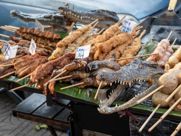 Crocodile meat as street food